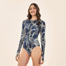 Lataa kuva gallerian katseluohjelmaan, Image 02: Uv Line Badeanzug Swimsuit Macae Coconut Palms Navy Blue Upf50+