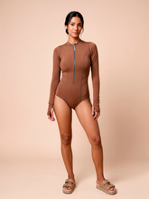 Lataa kuva gallerian katseluohjelmaan, Gallery: Uv Line Badeanzug Long Sleeve Swimsuit Macae Brown Upf50+