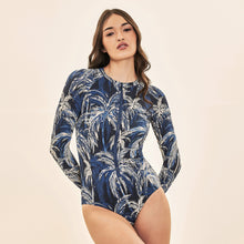 Lataa kuva gallerian katseluohjelmaan, Image 04: Uv Line Badeanzug Swimsuit Macae Coconut Palms Navy Blue Upf50+
