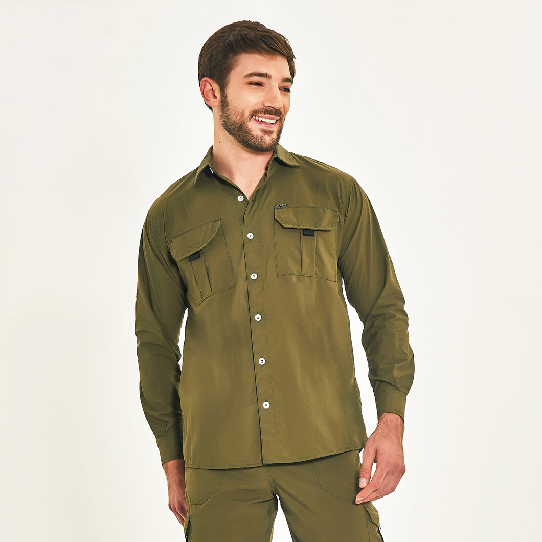 Model Front: Uv Line Fitness-Top Tenerife Verde Militar Upf50+